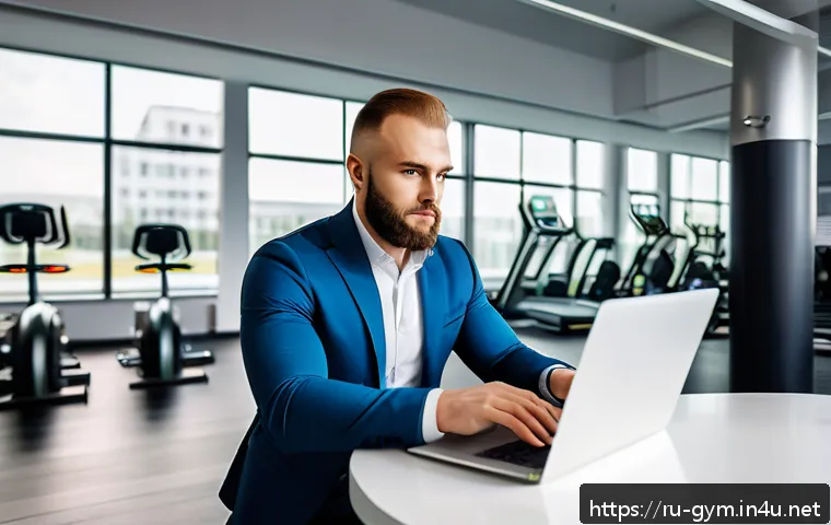 피트니스 경영사 자격증 필수 준비물 - A professional fitness club manager in a modern Russian fitness center office, dressed in smart casu...
