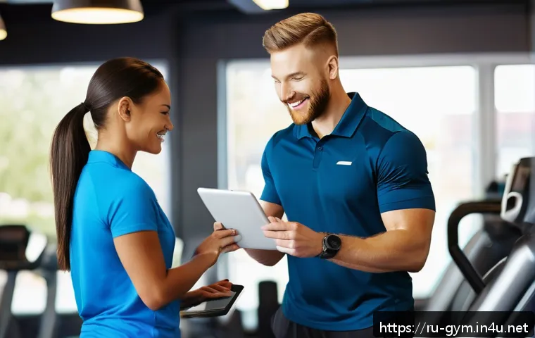 피트니스 경영사 실기 평가 항목 정리 - A modern fitness center interior bustling with diverse staff members coordinating schedules and assi...
